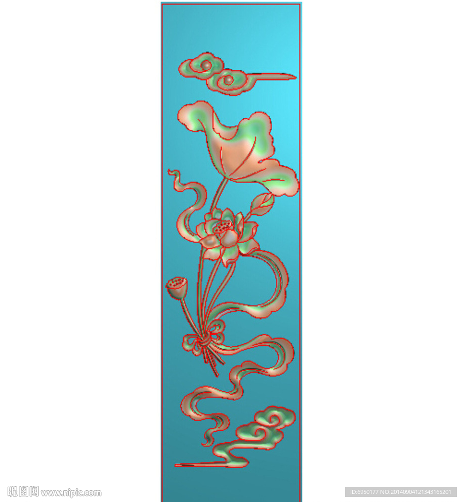 荷花祥云精雕灰度