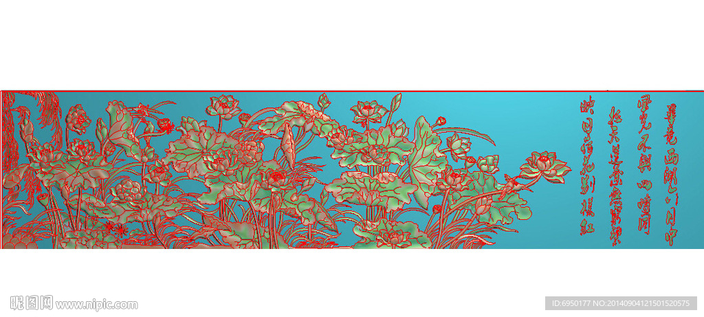 荷花挂屏精雕灰度