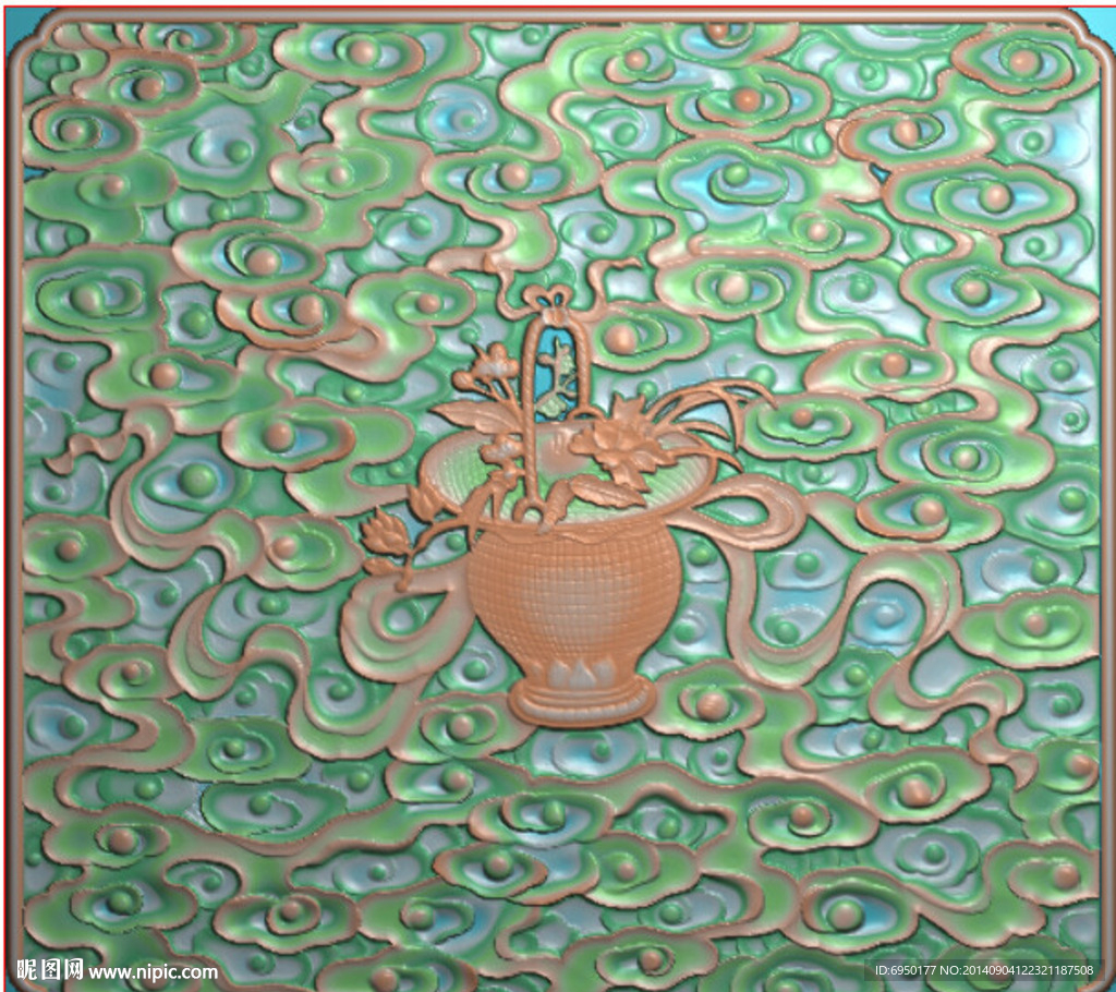 祥云花篮精雕灰度