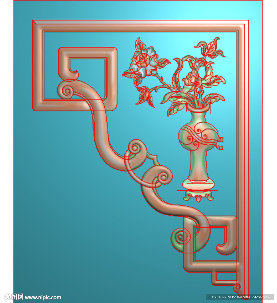 花瓶角花精雕灰度