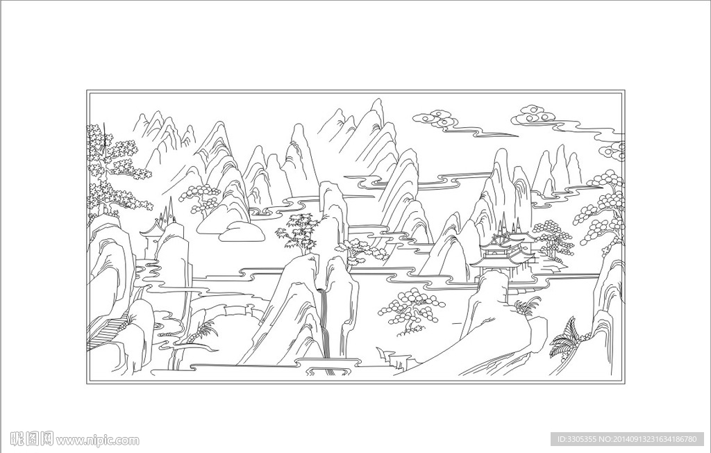 山水雕刻(路径未闭合)