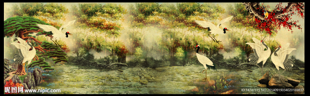 松鹤延年油画