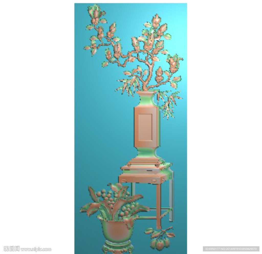 屏风兰花精雕灰度