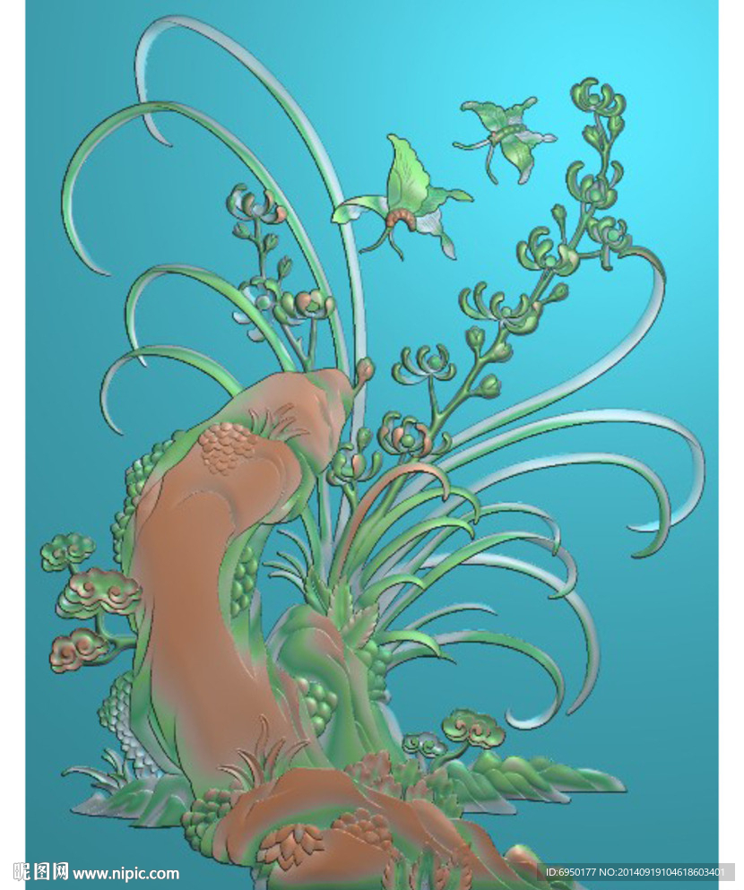 山水兰花鸟精雕灰度