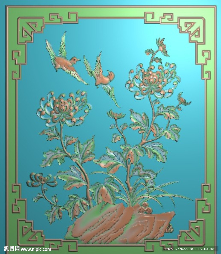 四季菊花精雕灰度