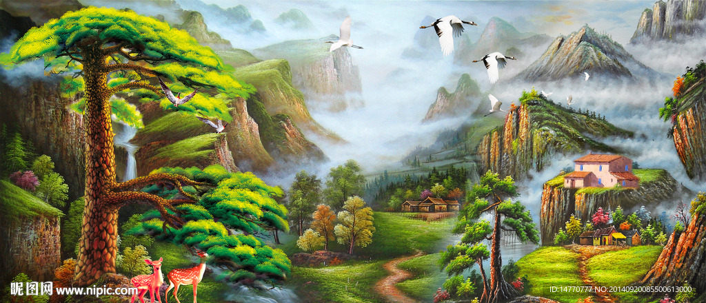 油画风景 迎客松