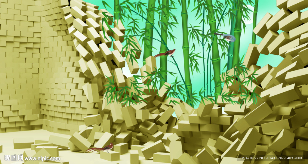 3d电视背景墙 竹报平安