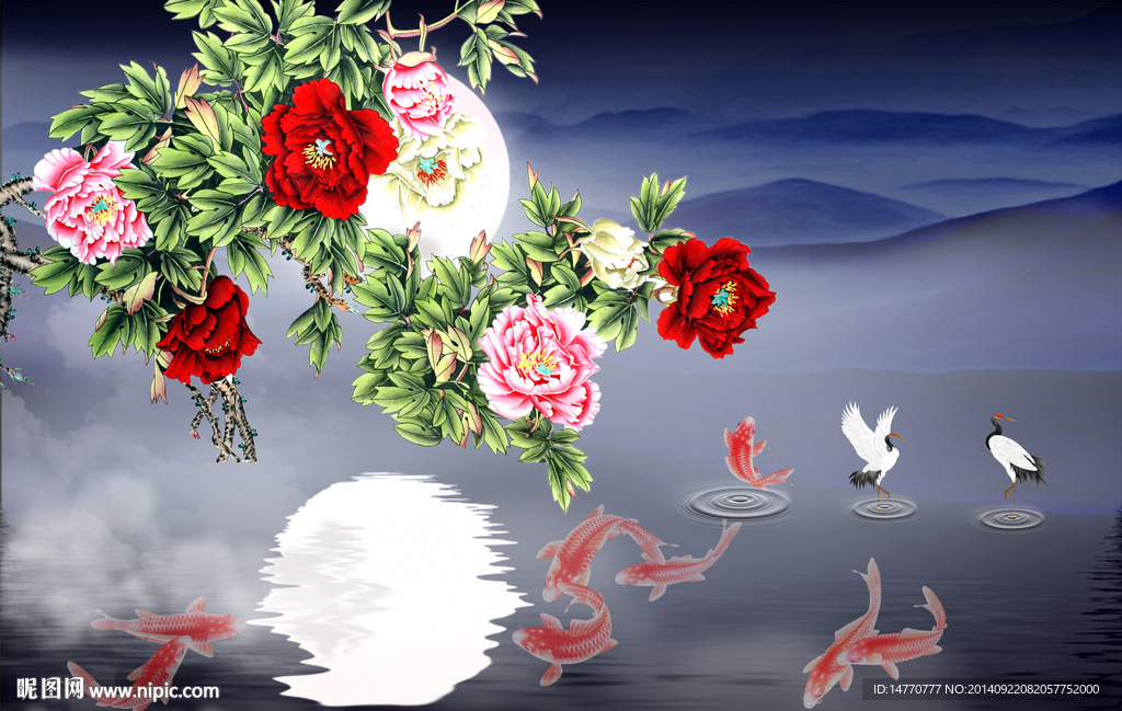 牡丹九鱼图