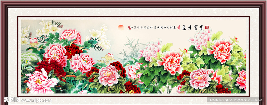 现代牡丹花壁画