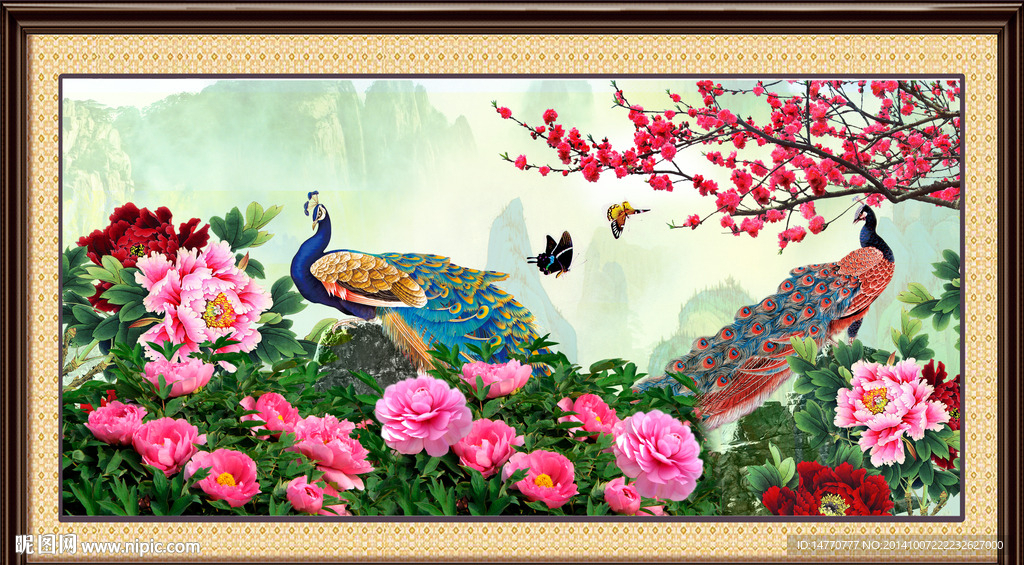 孔雀牡丹图