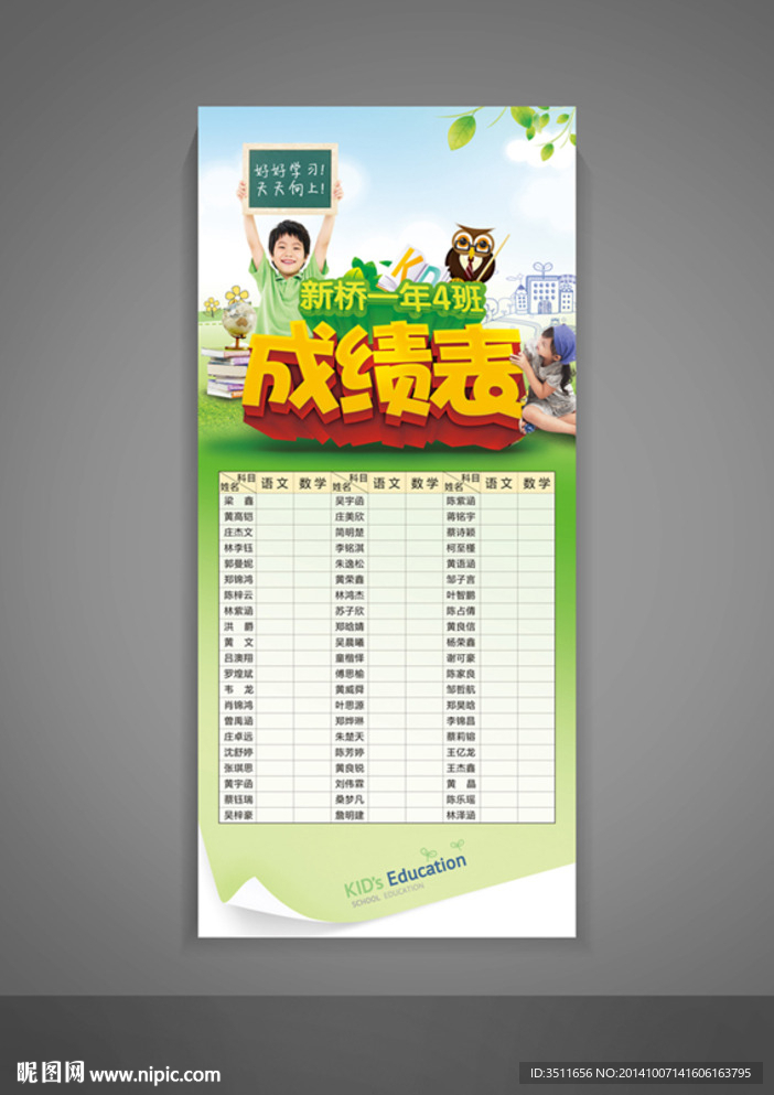 成绩表 学校展板