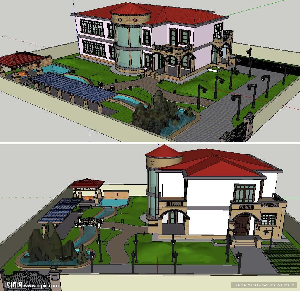 别墅庭院建筑景观模型