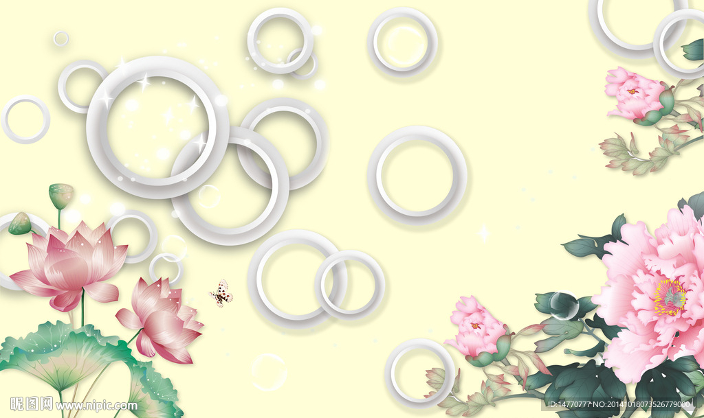 3d电视背景墙牡丹图