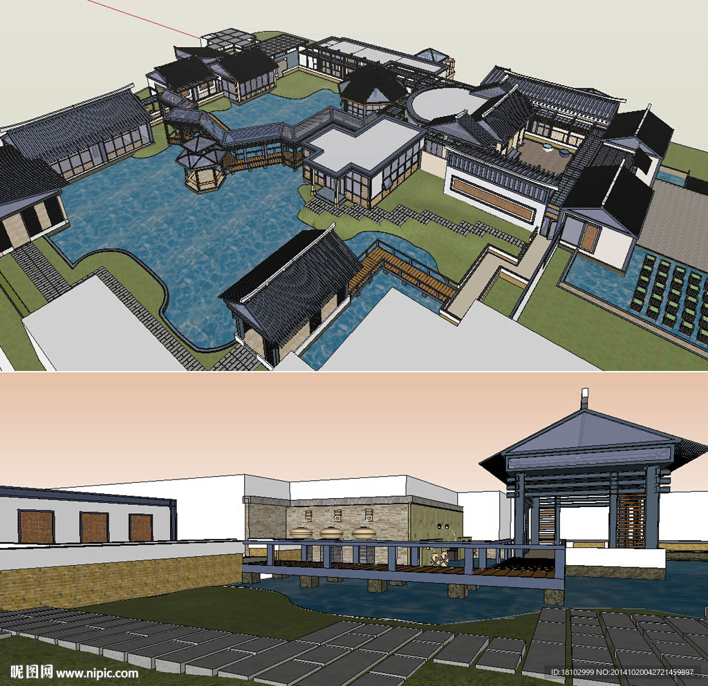 中式庭院景观建筑草图