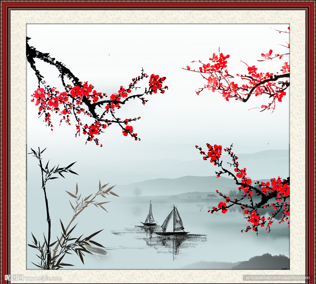 国画梅花风景图