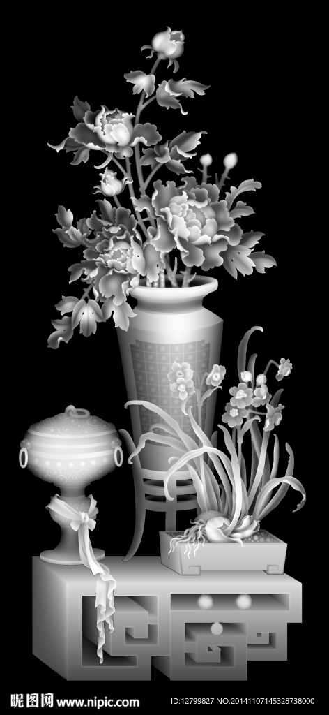 博古花瓶灰度图