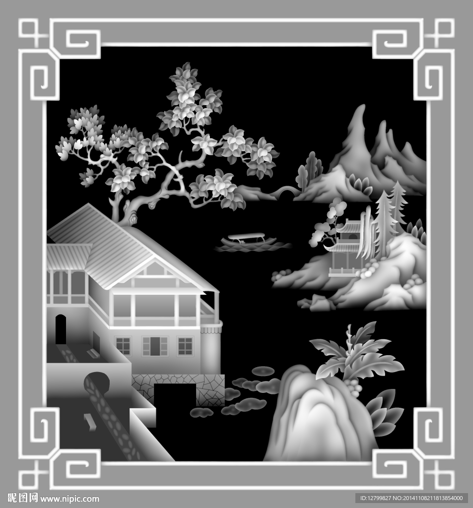 山水风景灰度图