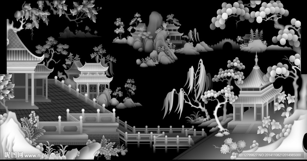 山水大板灰度图