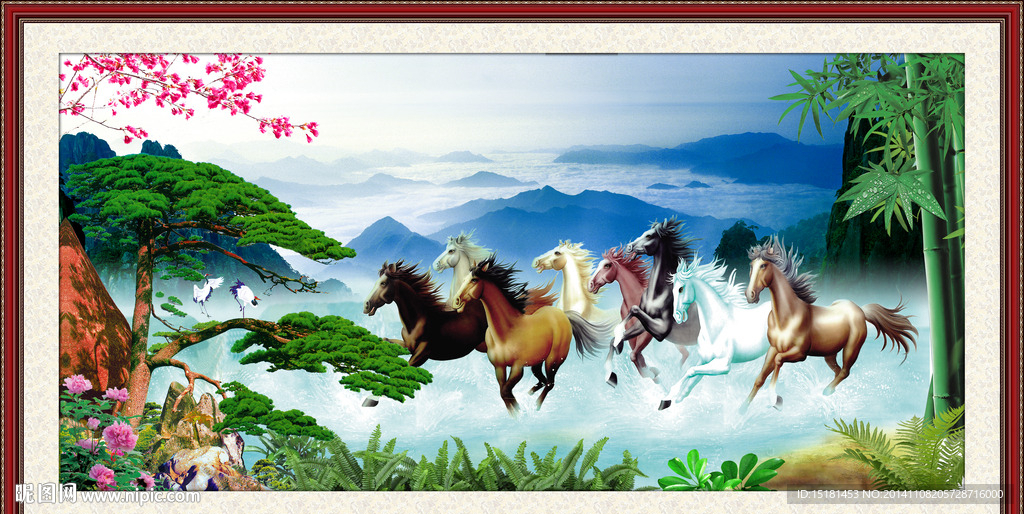 八骏图风景画