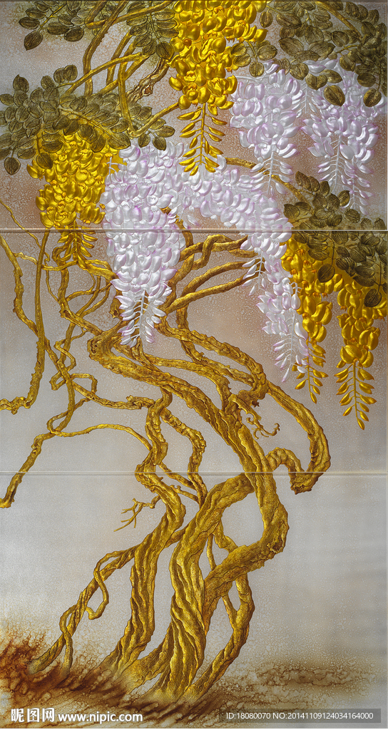 紫气东来 紫藤花 工笔