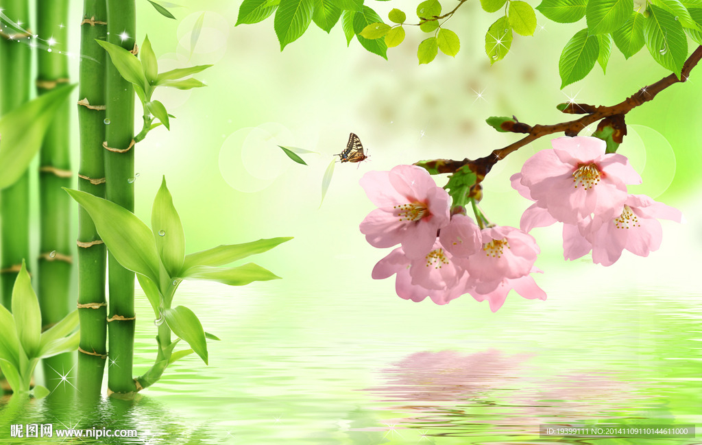 竹子樱花背景墙