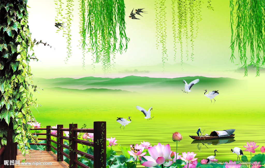 春天电视背景墙