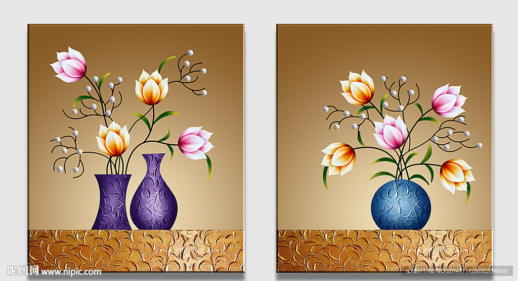 抽象花卉花瓶无框画