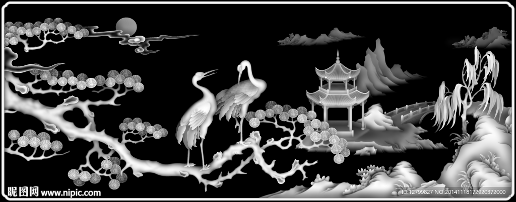 仙鹤灰度图