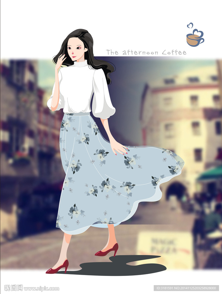 都市 插画 美女 矢量  街头