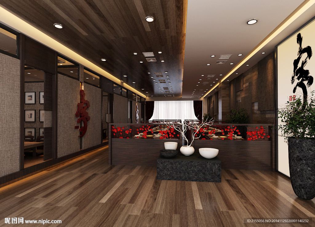 酒店餐厅包间室内3d效果图模型