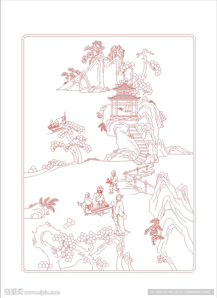 山水雕刻(路径未闭合)
