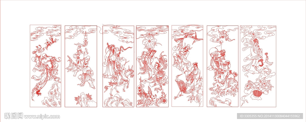 八仙图雕刻(路径未闭合)