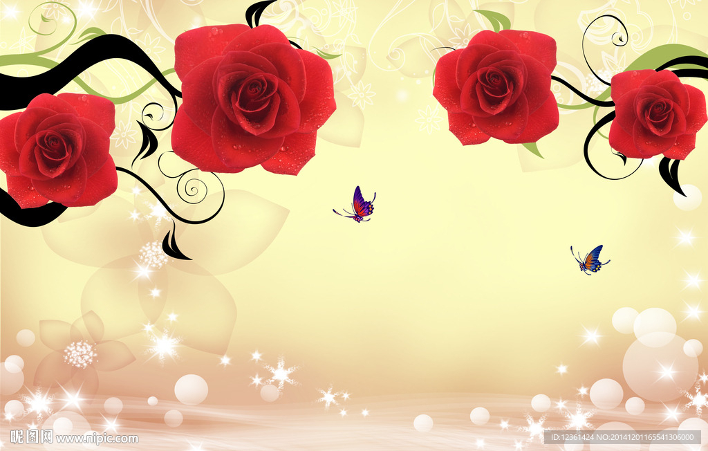 时尚 红玫瑰 蝴蝶