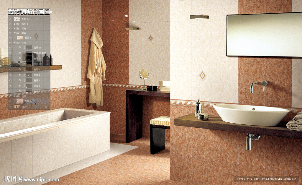 卫浴瓷砖铺贴分层