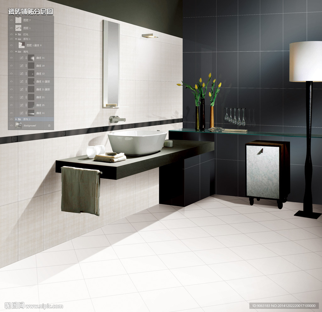 卫浴瓷砖铺贴分层