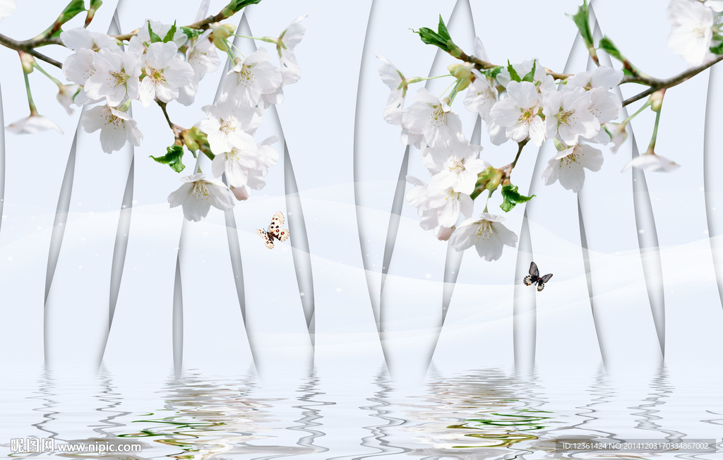3D 梨花 倒影