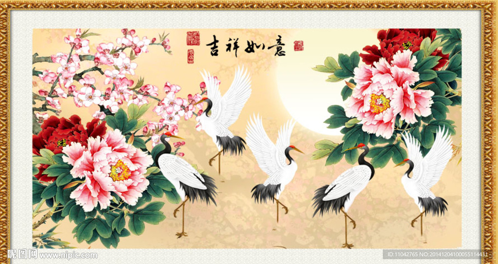 牡丹花鸟画