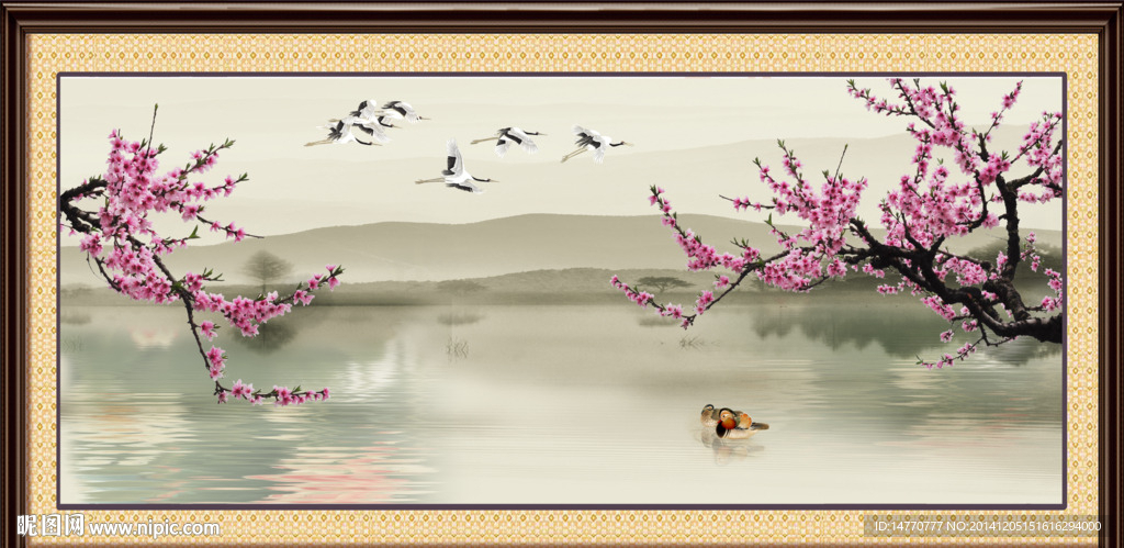 梅花风景水墨画