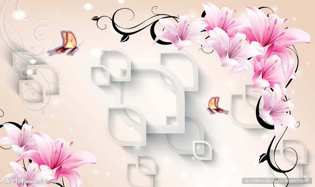 3D背景时尚粉色百合花