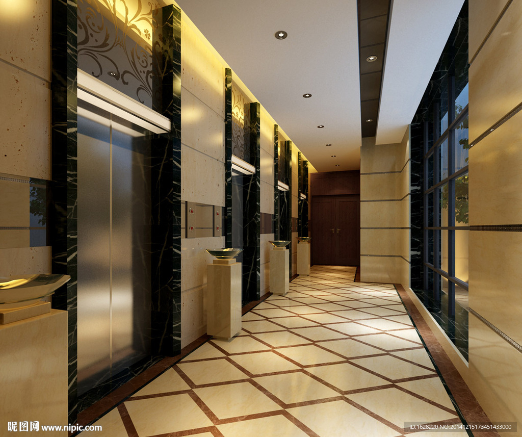 现代电梯厅效果图
