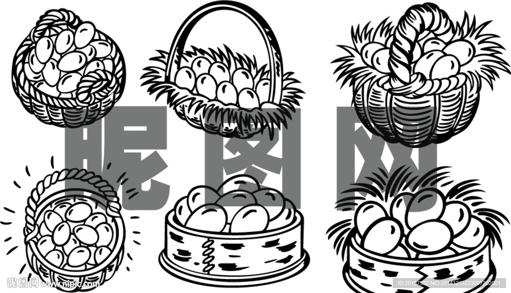 篮子/蒸笼里的鸡蛋卡Ai矢量图