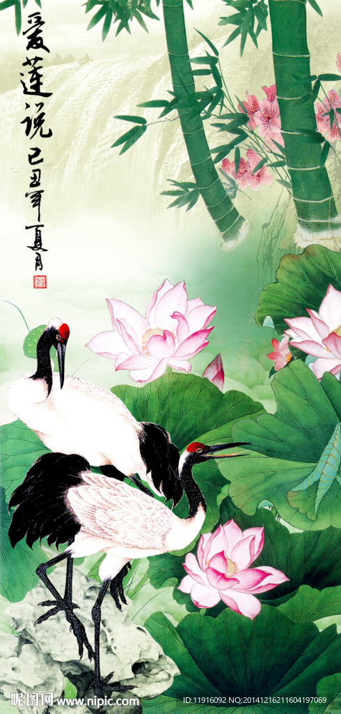 荷花 仙鹤