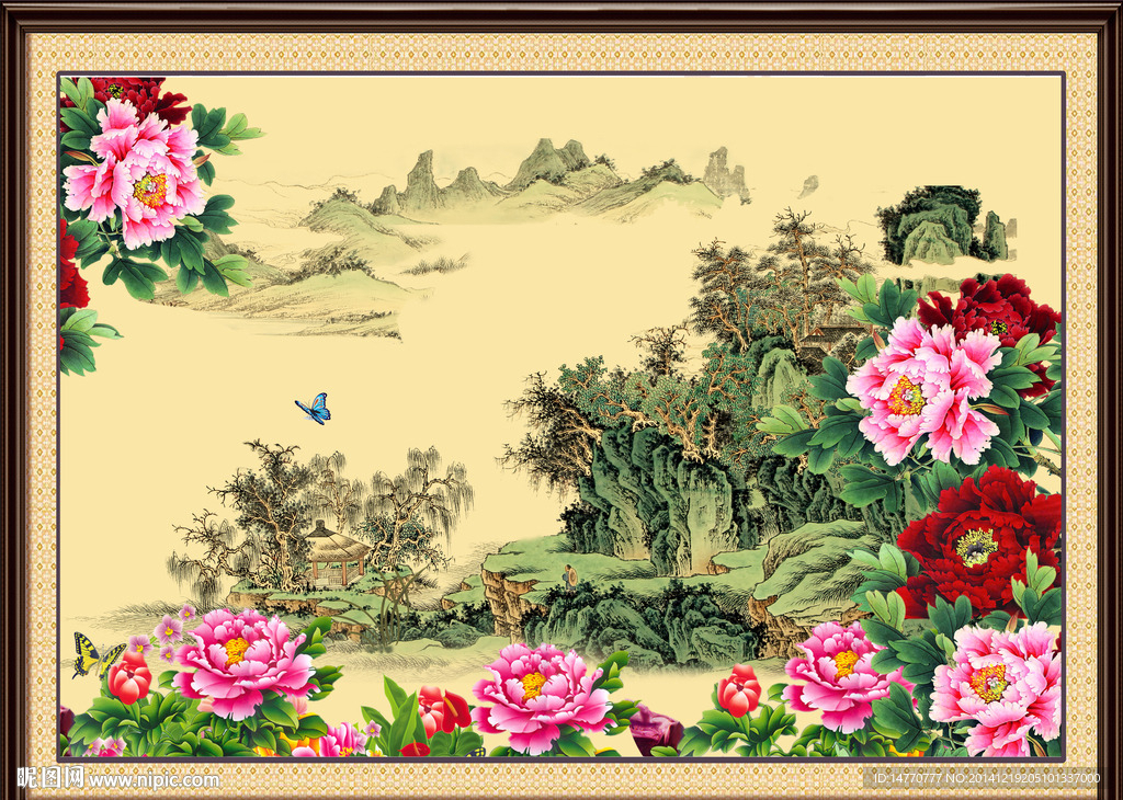 国画风景牡丹图