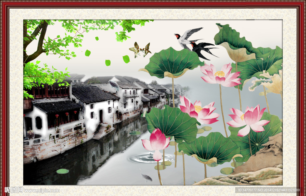 风景江南荷花图