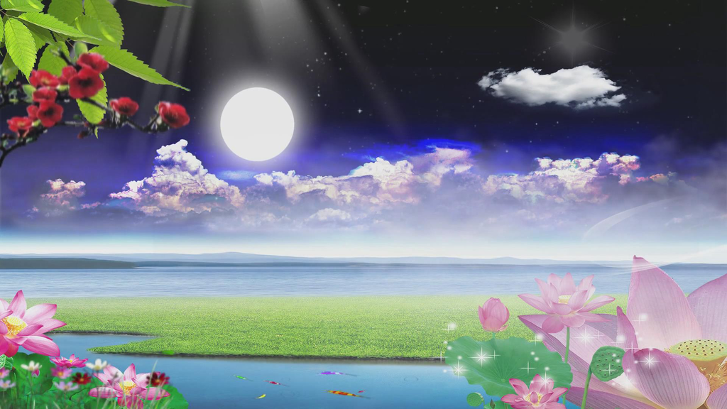 中秋晚会海上明月荷花河水鱼儿游