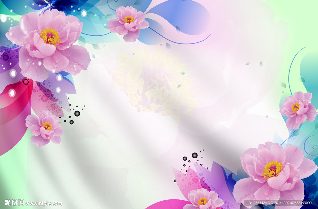 3D 牡丹 荷花 梦幻 背景墙