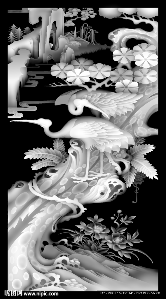 精品松鹤灰度图