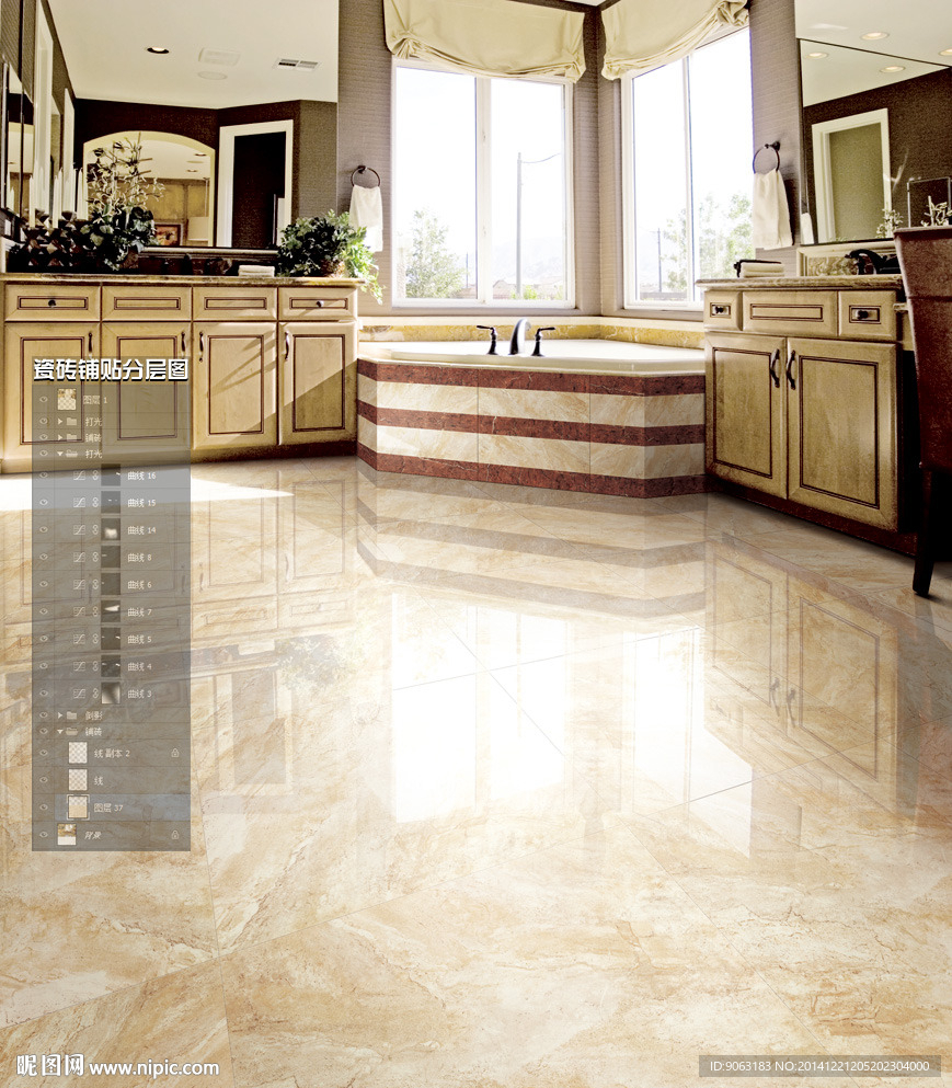 卫浴瓷砖铺贴分层