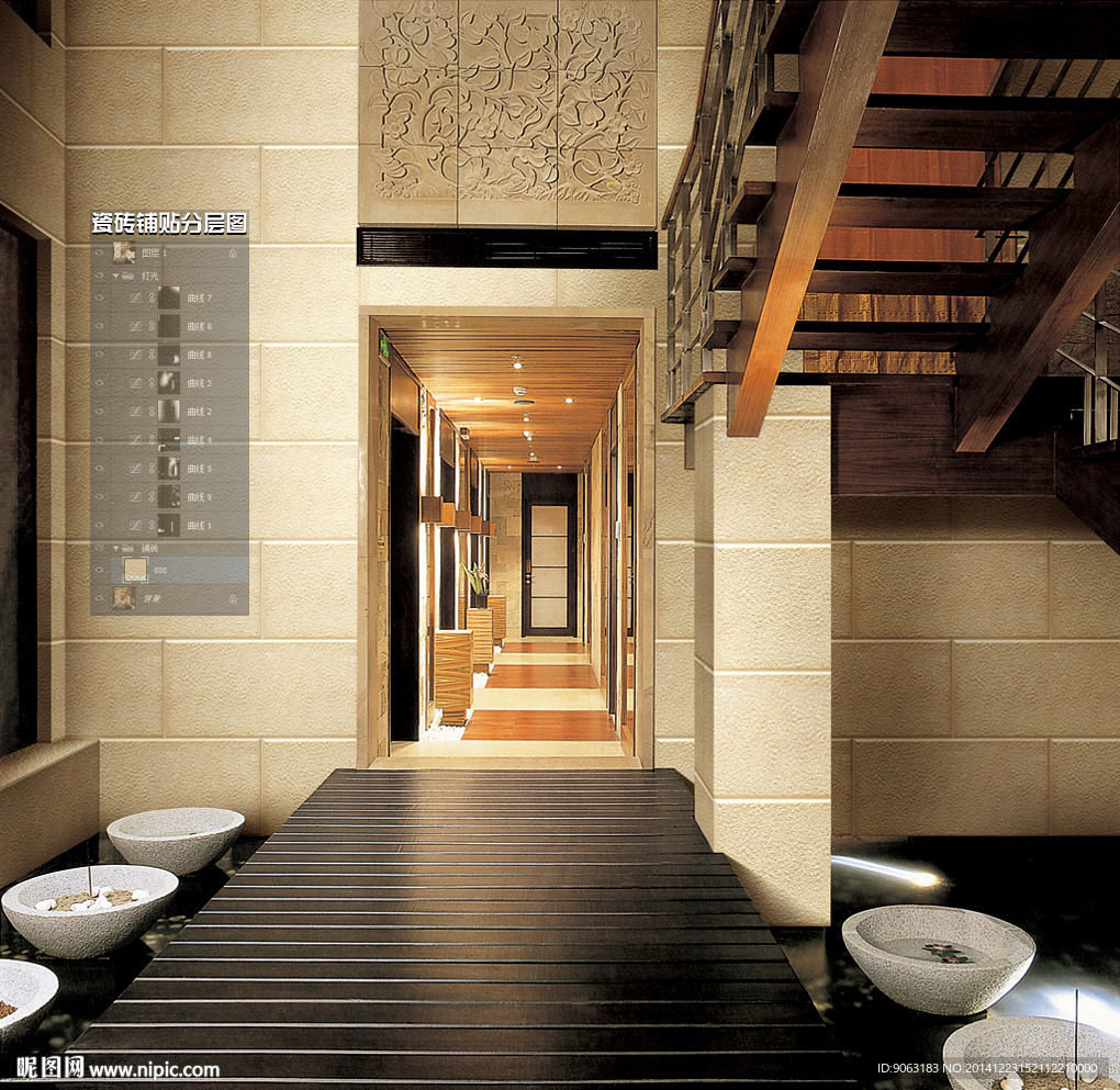 过道瓷砖铺贴分层