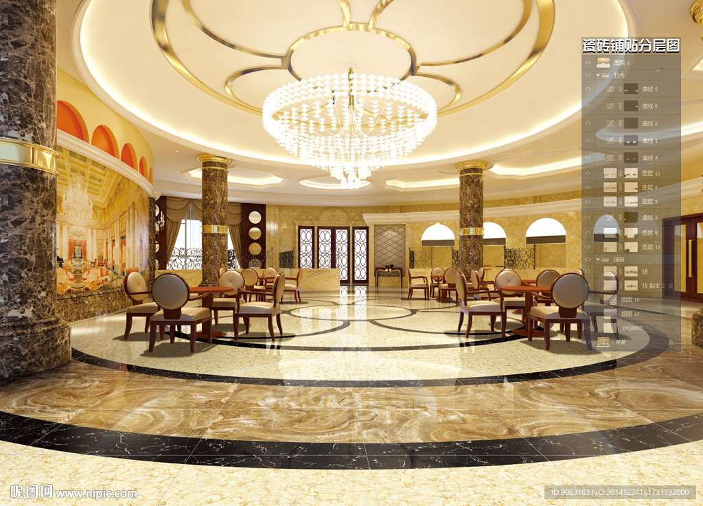 酒店大堂瓷砖铺贴分层